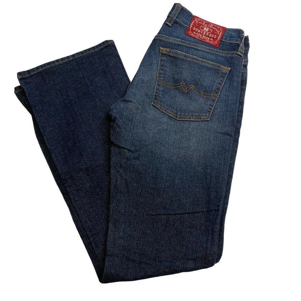 Lucky Brand Dungarees Red Logo Flare Blue Jeans